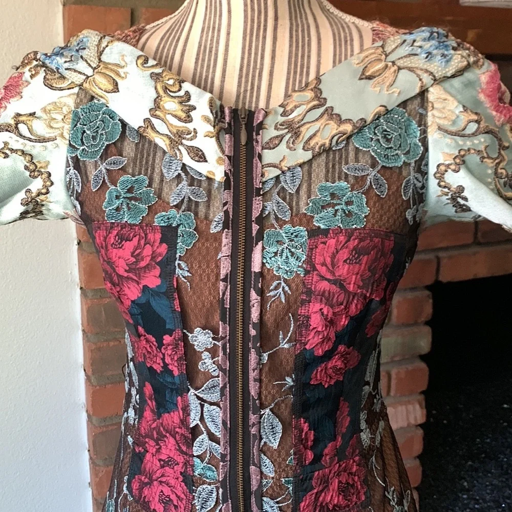 Anthropologie Byron Lars “Beguile” Pieced Brocade Dress Embroidered Floral Sz 2P - Picture 7 of 16